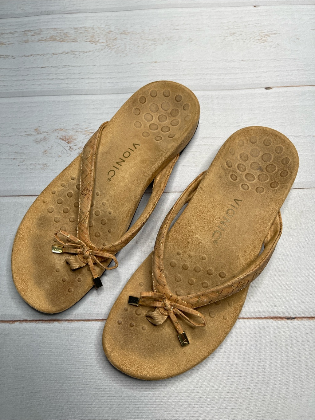 Vionic Bella Flop Flops 9 Tan Sandals Shoes Tan Bow Comfort Womenâs